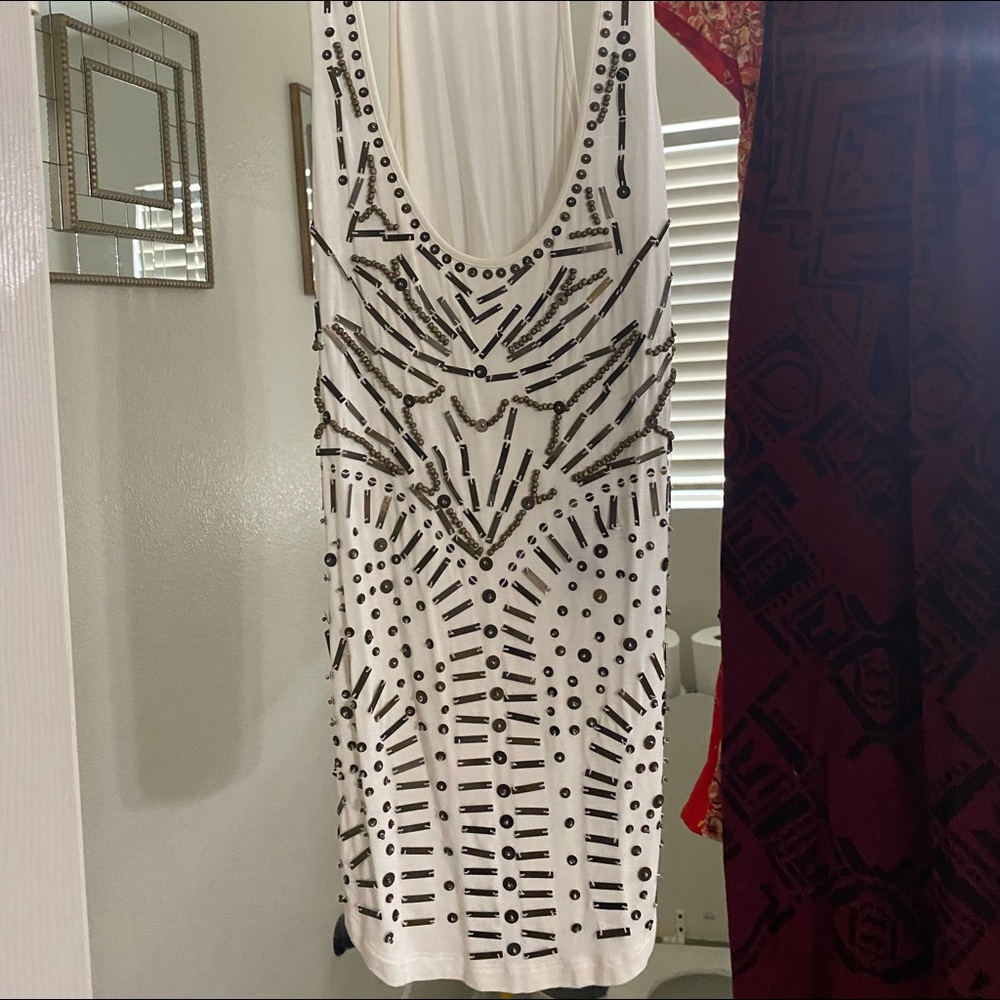 Bebe boho beaded cream tank Sz Xs
